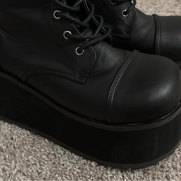 Demonia Black Lace-Up Gothic Boots - Picture 2 of 5